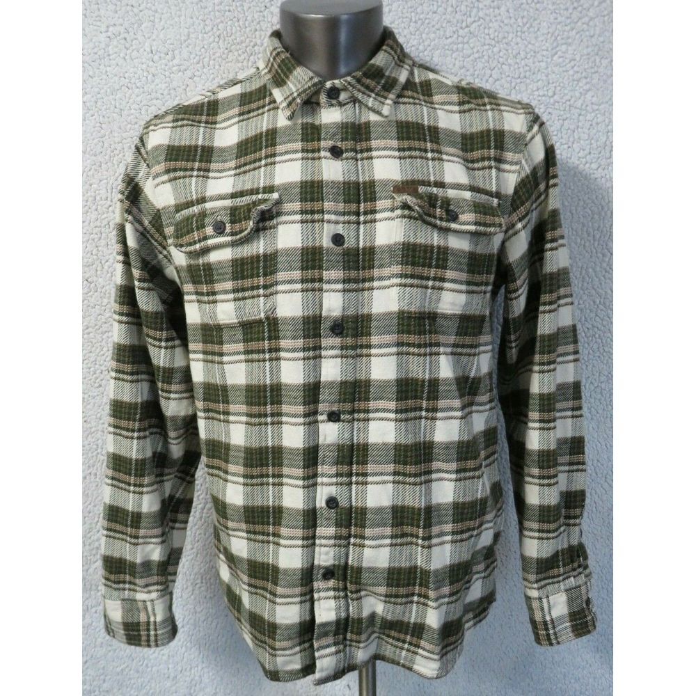 Mens Orvis Heavy Flannel Long Sleeve Button Front Shirt Size L Cotton Plaid
